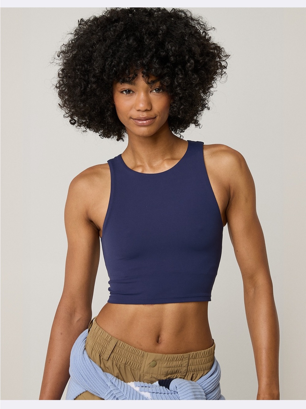 aerie Navy High-Neck Crop Sports Bra